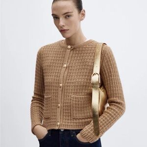 Mango Tan Textured Cardigan